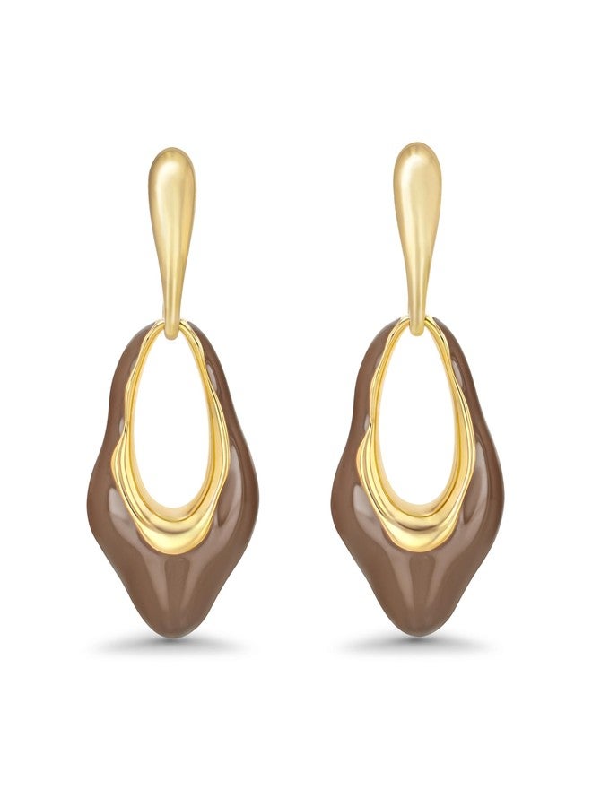 SNGIA Brown Beige Large Long Oval Chunky Dangle Irregular 18K gold plated Enamel Resin Hoops Statement Earrings for Women by SNGIA, Big Bold Tan Drop Handmade Exaggerated Trendy Bohemian Flower Jewelry Gifts, Unique Teardrop Baroque Summer Beach Floral Fashion Earrings Accessories, Vintage Nickle Free Huggies Earrings. - Image 1